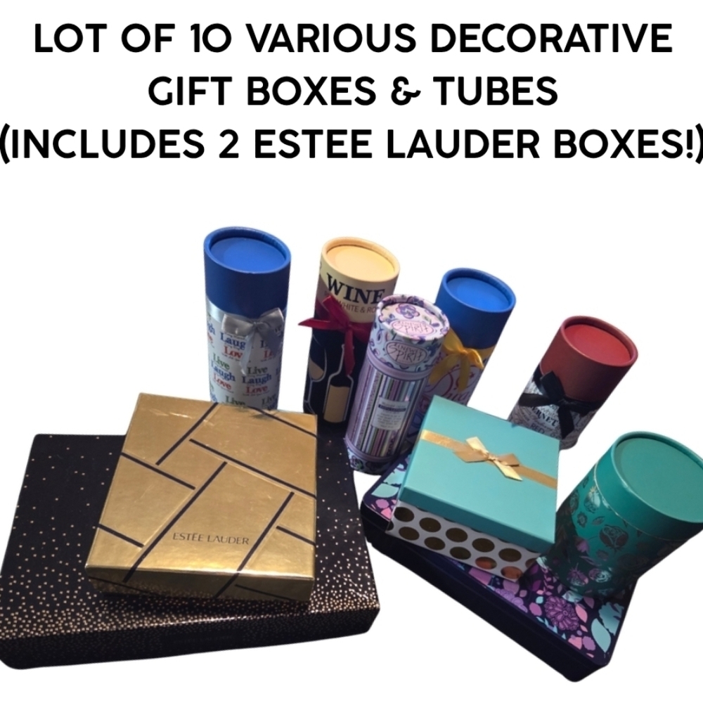 LOT OF 10 VARIOUS DECORATIVE GIFT BOXES & TUBES - INCLUDES 2 ESTEE LAUDER BOXES!
